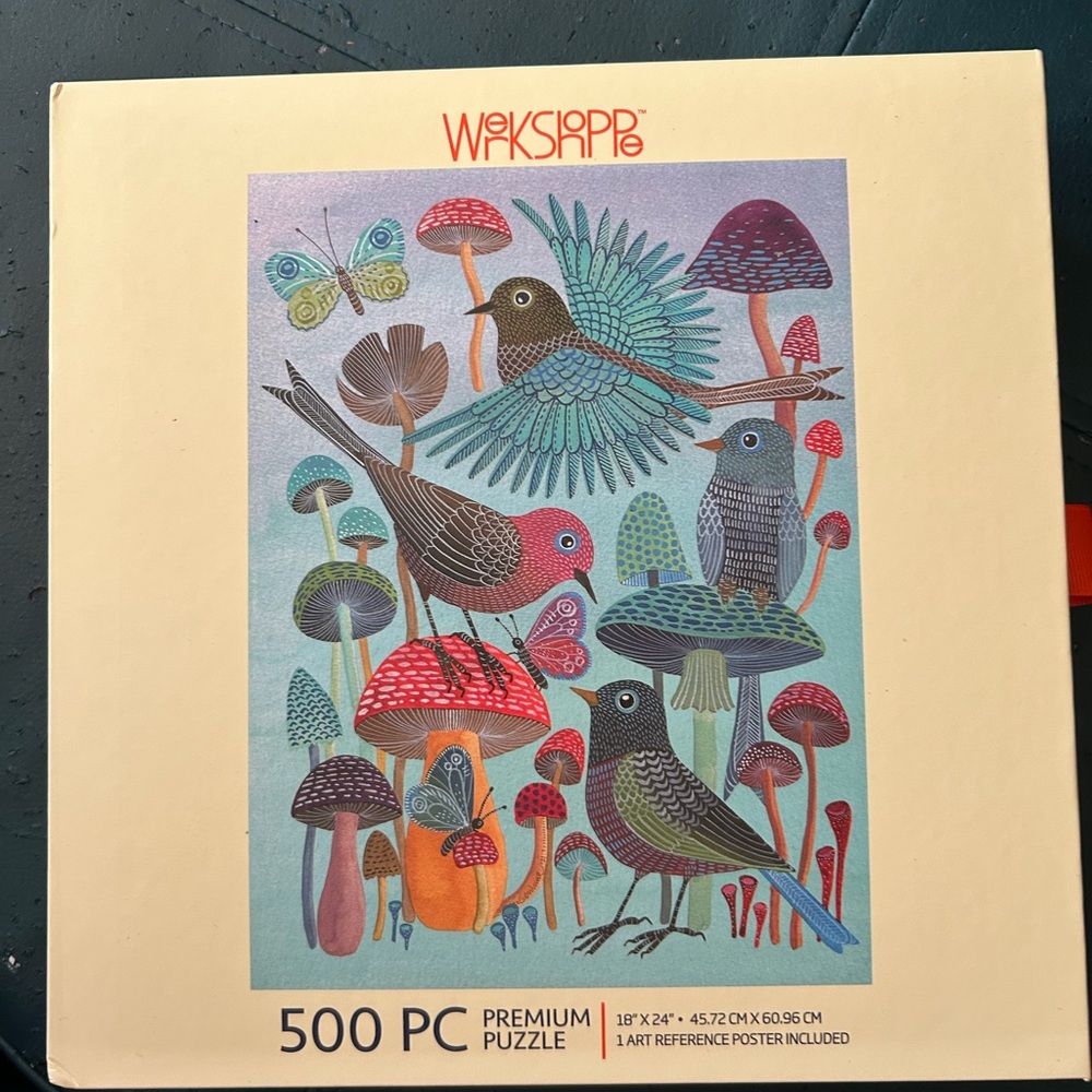 WerkShoppe 500 Piece Puzzle with Birds and Mushrooms